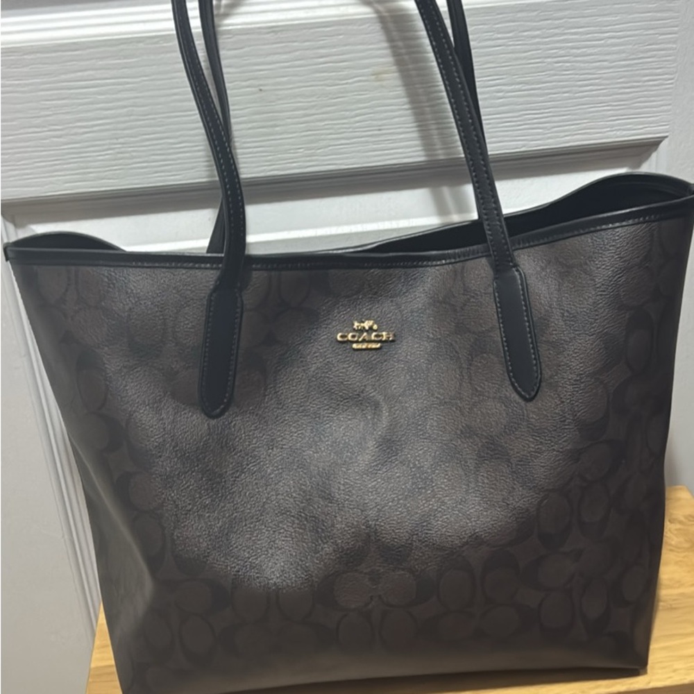 Coach Dark Brown and Black Tote Bag